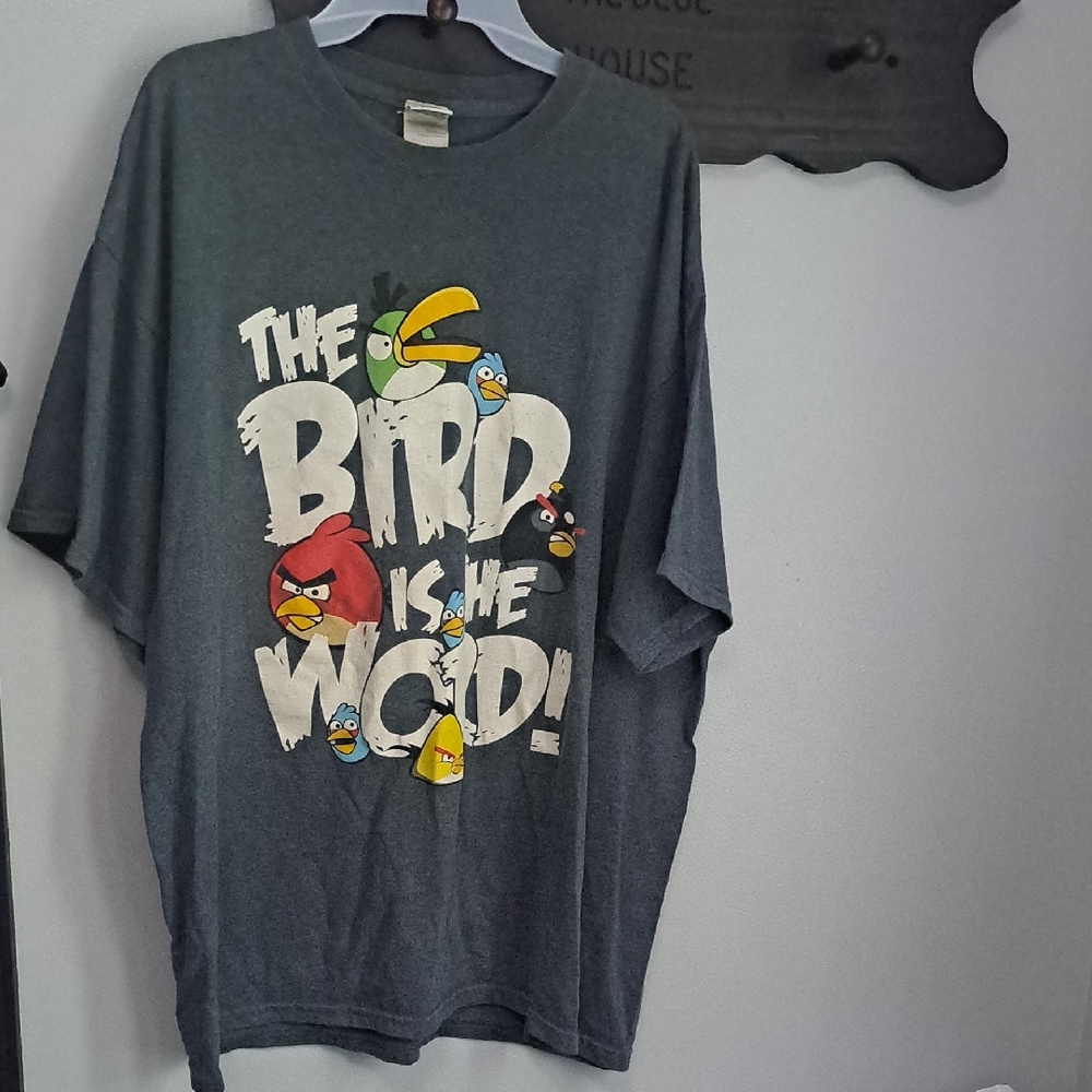 Angry Bird Fifth Sun Gray and Red Bird Graphic Tee 2XL